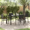 Image de Ensemble de Salle à Manger de Jardin 5 Pièces Noir Poly Rattan, Chaises de Jardin Empilables avec Coussins Ensemble de 2 Pièces