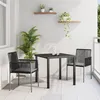 Image de Ensemble de repas de jardin 3 pièces avec coussins Noir Poly Rattan
