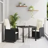 Image de vidaXL Set de Salle à Manger de Jardin 3 Pièces avec Coussins Noirs en Poly Rattan 3379632