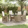 Image de Ensemble de salle à manger de jardin 5 pièces avec coussins Beige Poly Rattan