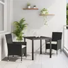 Image de Ensemble de Salle à Manger de Jardin 3 Pièces avec Coussins en Rattan Poly Noir, Table de Jardin Noir 80x80x73 cm en Verre Trem