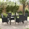Image de Ensemble Salle à Manger Jardin 5 Pièces avec Coussins Rattan Poly Noir, Table Jardin Noir 140x80x73 cm Verre Trempé