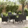 Image de Ensemble de salle à manger de jardin 5 pièces avec coussins en rotin synthétique noir, Table de jardin noire 80x80x73 cm en ver