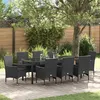 Image de Ensemble de salle à manger de jardin 9 pièces avec coussins poly rotin noir, Table de jardin noire 200x80x73 cm en verre trempé