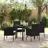 Image de Ensemble de salle à manger de jardin 5 pièces avec coussins en rattan poly noir