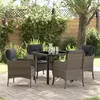 Image de Ensemble de salle à manger de jardin 5 pièces avec coussins Gris Rattan Synthétique