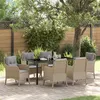 Image de Ensemble de salle à manger de jardin 7 pièces avec coussins beige en poly rattan