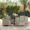 Image de vidaXL Ensemble de salle à manger de jardin de 5 pièces avec coussins gris clair en rattan poly 3380296