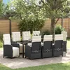 Image de Ensemble de Salle à Manger de Jardin 9 Pièces avec Coussins en Rattan Poly Noir, Table de Jardin Noir 200x80x73 cm Verre Trempé