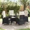 Image de Ensemble de salle à manger de jardin 5 pièces avec coussins en poly rattan noir