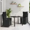 Image de vidaXL Ensemble de salle à manger de jardin 3 pièces avec coussins en rattan poly noir 3380484