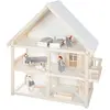 Image de ROBA Maison de poupée en bois - 3 étages - 16 meubles & 4 poupées - Naturel/Blanc/Gris