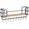 Image de Etagère murale Loft avec tablette et 10 crochets - en Métal et Bambou - Noir et marron