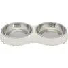 Image de de 2 gamelles plate pour chat en mélamine et acier inox Trixie Blanc TU 25187