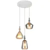 Image de Suspension décorative blanche ? 3 abat-jour ronds en verre, 3x E14, métal chromé