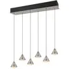 Image de Suspension LED moderne argentée 42W, 6 points lumineux, abat-jour coniques, CCT réglable