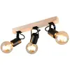 Image de Plafonnier vintage noir avec base bois 3 spots E27 LYNAR RL