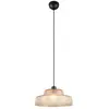 Image de Suspension vintage en verre ambré nervuré 1x E27 10W, style loft, finition laiton/noir