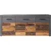 Image de Buffet bas INDY 4 Portes et 1 Tiroir - Mélaminé bois vieilli et gris mat - L...