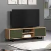 Image de Meuble TV 2 portes 2 niches décor chêne et vert - RYA