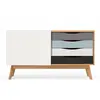 Image de Buffet 4 tiroirs & 1 porte Avon 128cm Chêne & Bleu