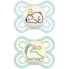 Image de Sucettes-MAM Sucette Perfect Nuit - 2-6 Mois - Silicone - X2 (Modèle : Ours et Dinosaure)