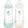 Image de Lot de 2 Biberons - MAM - Easy Start - Anti-colique Classique - 320 ml - Tétine débit 3 - Menthe + Coton