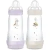 Image de Lot de 2 Biberons - MAM - Easy Start - Anti-colique - 320 ml - Tétine débit 3 - Lilas + Sable