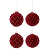 Image de Lot de 4 Boules de Noël Velours Caro 10cm Rouge & Or
