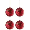 Image de Lot de 4 Boules de Noël Fleurs Rosaline 12cm Rouge