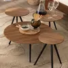 Image de Lot de 4 tables basses rondes en teck marron et métal noir - DOXY
