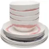 Image de Set de vaisselle 12 pièces en grès blanche rayures roses Feast - Serax