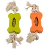 Image de Jouet pour chien Duvoplus os plate en caoutchouc avec conton Bambou/Riz Orange 31x8,5x4 cm 13523