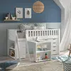 Image de Lit surélevé 90x200 avec bureau, étagères et commode blanc - NIFTY