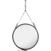 Image de Miroir rond en cuir noir et laiton 58 cm Adnet - Gubi