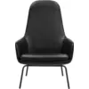Image de Fauteuil haut avec pieds en acier noir et assise en cuir noir Era - Normann Copenhagen