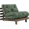 Image de Canapé-lit en pin carob brown et tissu vert olive 90 x 200 cm Roots - Karup Design