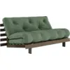 Image de Canapé-lit en pin carob brown et tissu vert olive 160 x 200 cm Roots - Karup Design