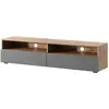 Image de SELSEY - Meuble TV REDNAW - 140 cm - aspect chêne / gris brillant avec LED