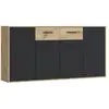 Image de Buffet PILVI - Style contemporain - Particules mélaminé - Décor Chene et noir - 4 portes...