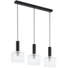 Image de Suspension noire barre 77 cm verre clair 3xE27 chromée