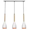 Image de Suspension blanche 56 cm 3 abat-jour or bois E27 Luminex