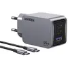 Image de Chargeur Mural Ugreen Nexode Pro 65W 2xUSB-C 1xUSB-A avec Câble USB-C 1.5M Gris