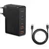 Image de Chargeur rapide Baseus GaN2 Pro 100W 2USB-C+2USB-A noir avec câble USB-C 1M