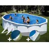 Image de Kit piscine acier blanc Gré Bora Bora ovale 6,34 x 3,99 x 1,22 m + Bâche hiver + Tapis de sol