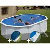 Image de Kit piscine acier blanc Gré Bora Bora ovale 5,27 x 3,27 x 1,22 m + Bâche hiver + Tapis de sol