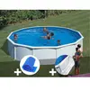 Image de Kit piscine acier blanc Gré Fidji ronde 5,70 x 1,22 m + Bâche à bulles + Tapis de sol