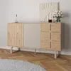 Image de Buffet 2 portes 3 tiroirs 140x40x80 cm effet chêne et crème - JUNGA
