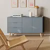 Image de Buffet 2 portes 3 tiroirs 140x40x81 cm en pin vert grisé - KLIMEA