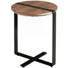 Image de Table d'angle ronde en noyer et acier noir